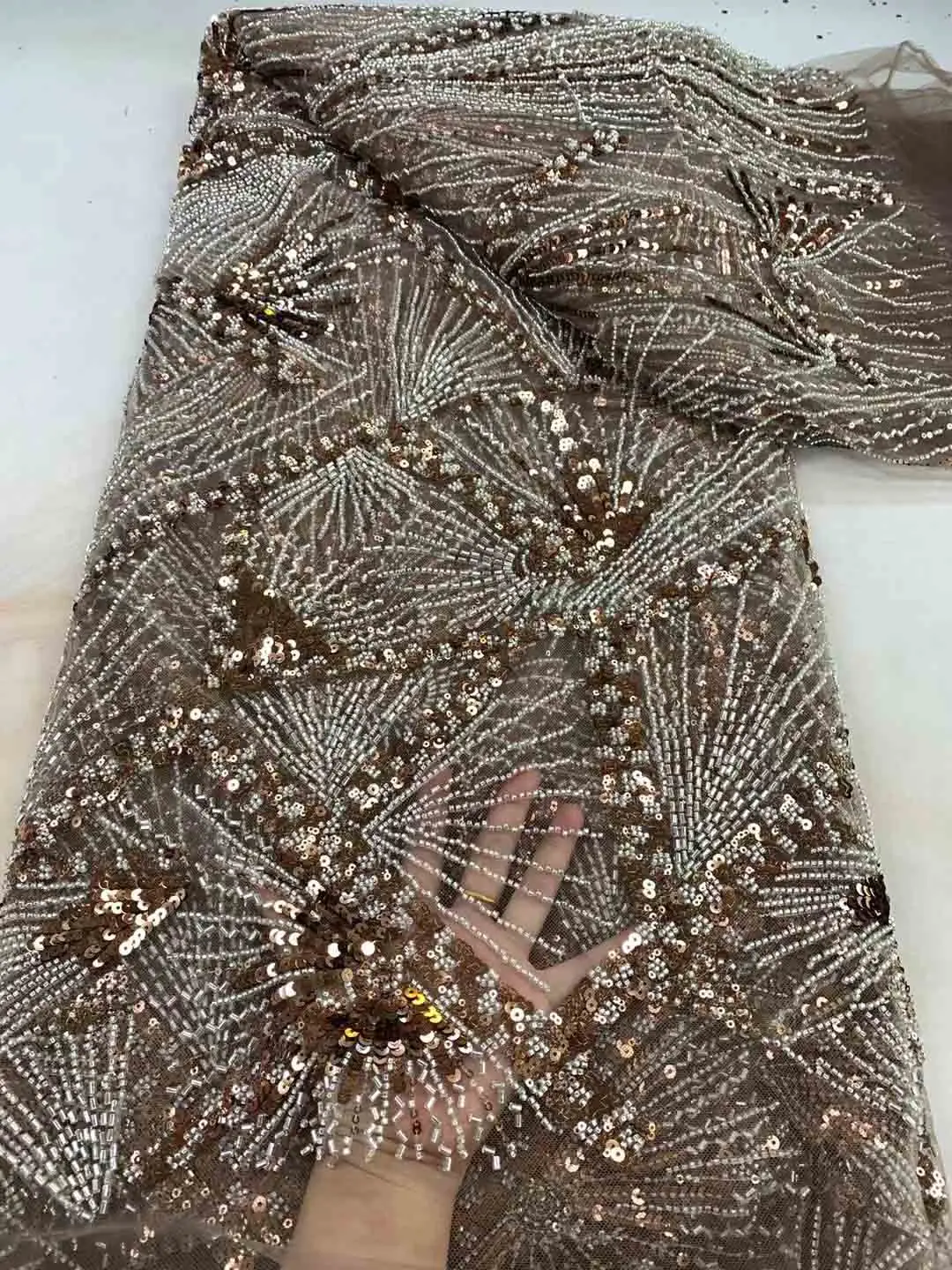 Thailand mesh beaded lace with sequins