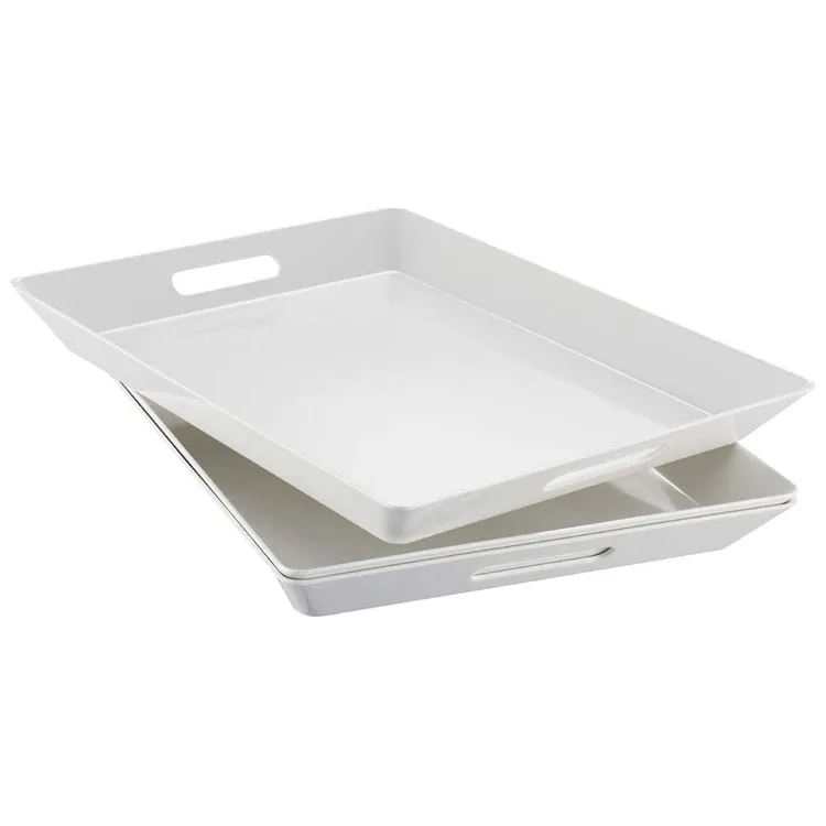 15' Foodservice White Plastic Tray Large Melamine Rectangular Serving Platters for Parties Coffee Table Serving Tray
