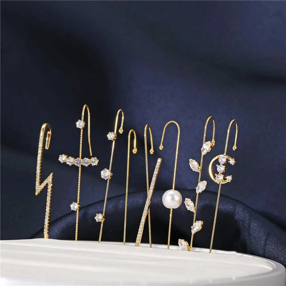 Gold Ear Cuff Self Piercing Earrings Set Ear Wrap Crawler Hook Earrings for Women