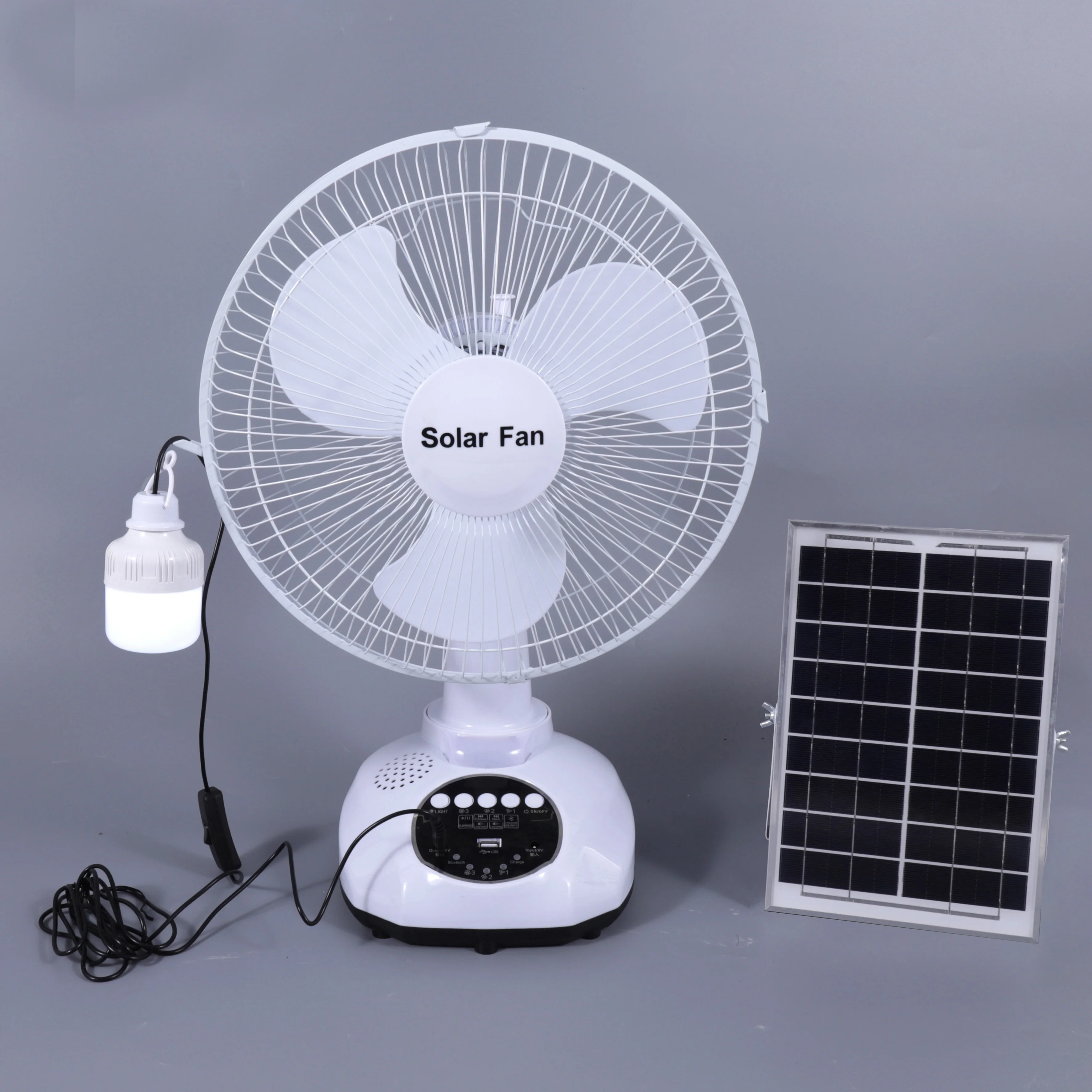 Bluetooth USB Music Play Solar Table Fan With Solar Panel Bluetooth Lithium Battery Household Appliance Solar Powered Fan