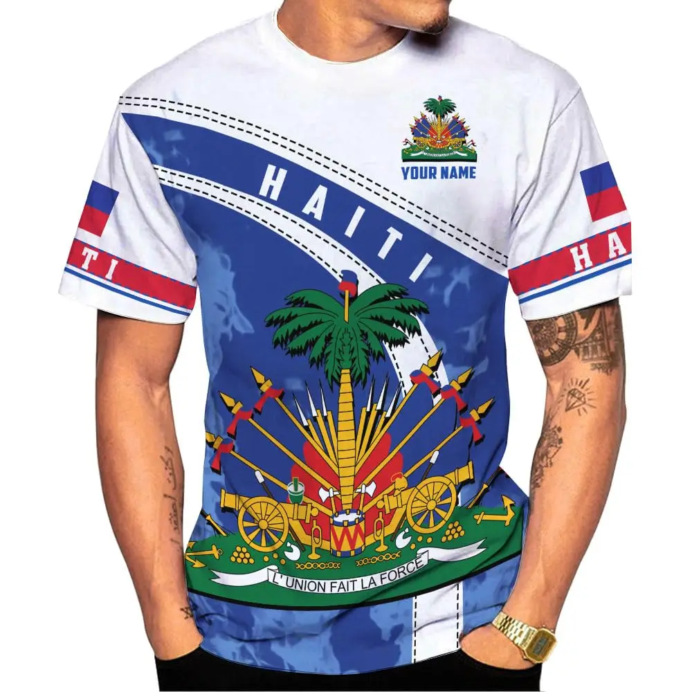 Personalized Haiti Shirt Drop Shipping Products 2023 Haitian Flag Pride Shirt Print on Demand Oversized Stretch Short Sleeve Top