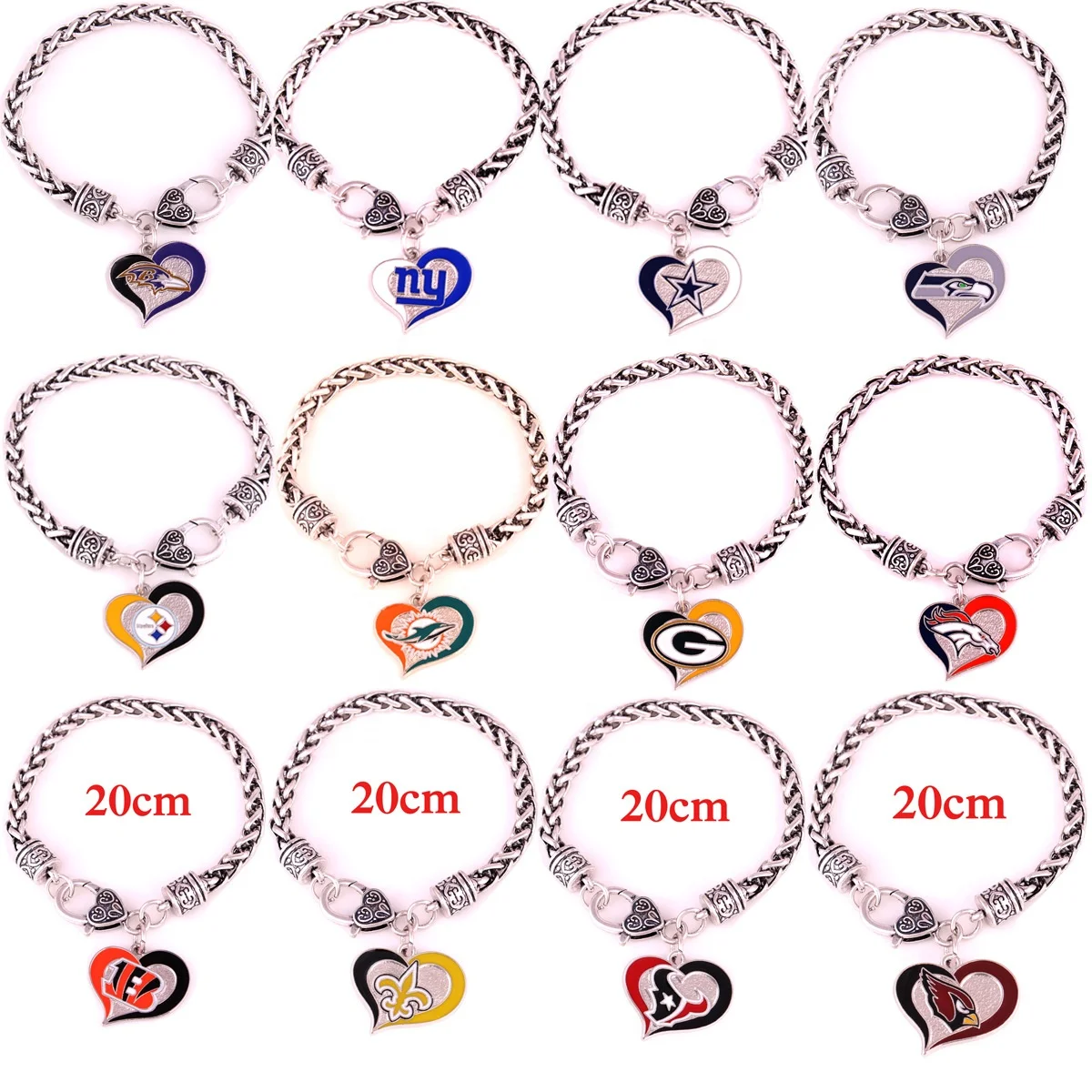 Free  shipping 32 designs rhinestone heart American  football bracelet charms