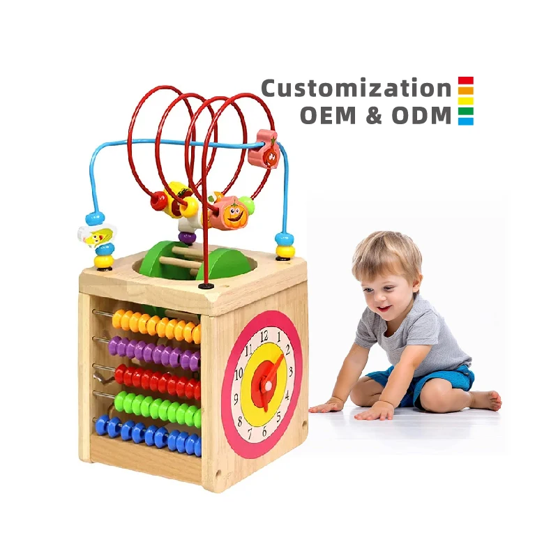 Montessori Wooden Multifunction Activity Cube Educational Puzzle Games Problem music Treasure Chest Toys For Kids Boys Girls