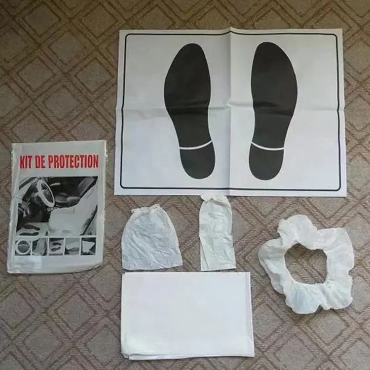 Customized Logo Protective Handbrake Steering Wheel Cover Universal PE Plastic Transparent 5 in 1 Set Disposable Car Seat Covers