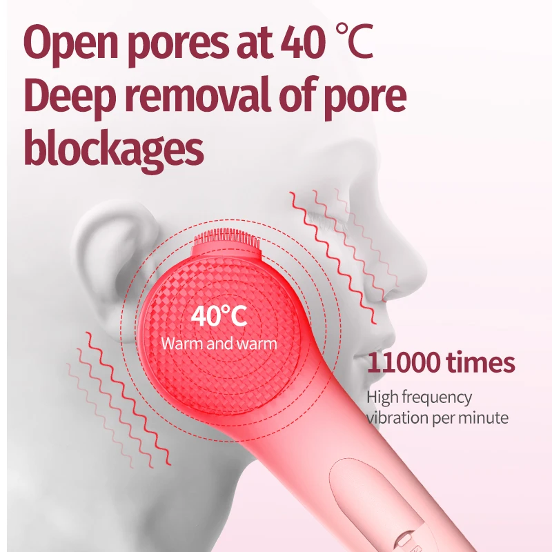 Newest Electric Facial Cleansing Brush Silicone Facial Cleaning Brush for Pore Cleaner Heating Ipx 7 Waterproof