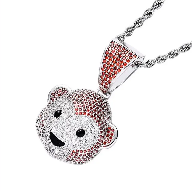 New Cute Cartoon Monkey Necklace Pendant Real Gold Plated Copper Inlaid Zircon Hip Hop Necklace Jewelry