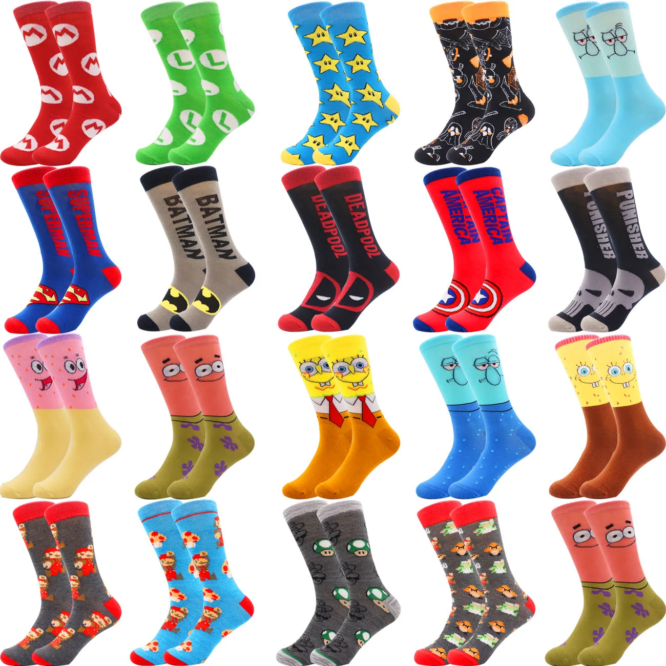 Dropshipping Spider Iron Bat Man Marvel Superhero Comics Socks Wholesale Novelty Character Anime Cartoon Crew Socks