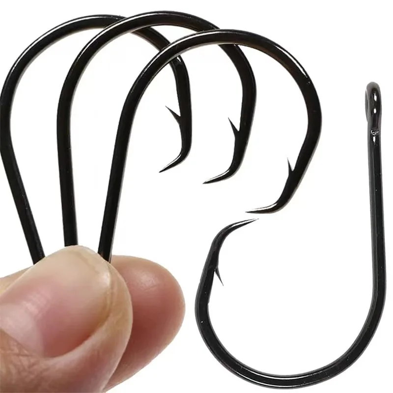 Barbed Ring Eye Carp Offset Fishing Hooks High Carbon Steel Single Jigging Assist Hooks Stream Tuna Catfish
