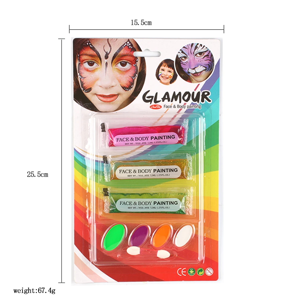 Panwenbo 8 Color Professional Artist Pigment Kit Eco-Friendly Water-Based Fluorescent Face Paint Body Painting Party Supplies