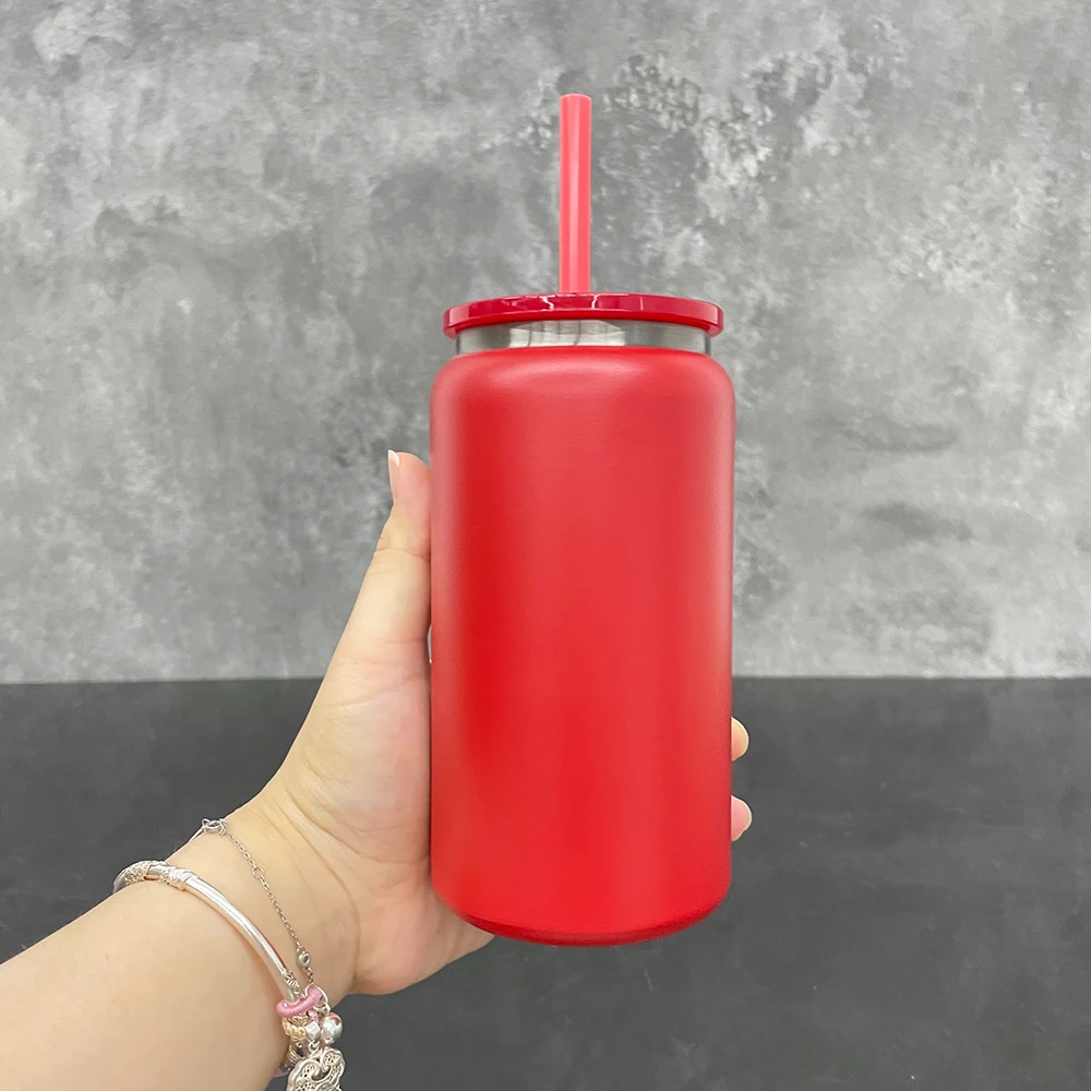 US Warehouse Stainless Steel 16oz Black Plated Tumbler With Lid And Straw For UV DTF Wraps Vacuum Insulated Mason Jar Beer Can