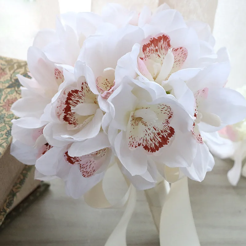 QSLHC272 6 Heads Preserved Flower Bouquet Orchid for Home Decoration
