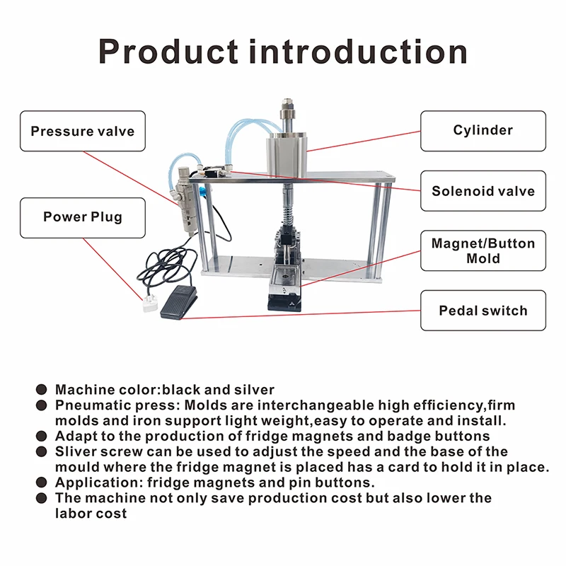 E500 Pneumatic Press for Magnet and Pin button semi-automatic pressing