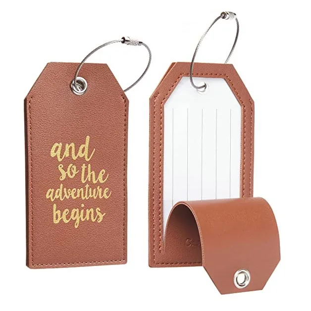 Custom Logo High Quality Vegan Leather Luggage Tags with Full Back Privacy Cover Steel Loops Supplier
