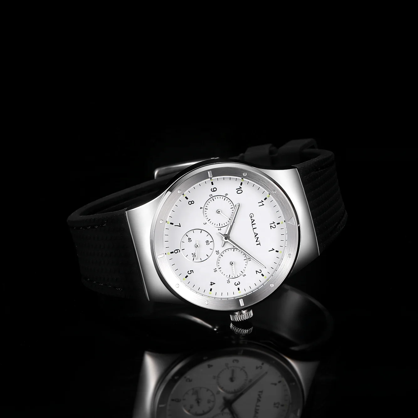 Gallant brand wholesale watches steel case white dial rubber watch strap quartz wrist sport watch