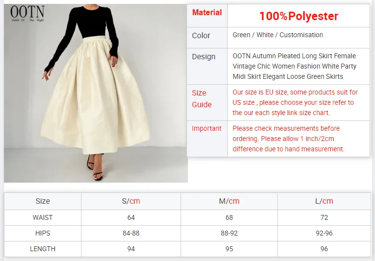 OOTN Autumn Pleated Long Skirt Female Vintage Chic Women Fashion White Party Midi Skirt Elegant Loose Green Skirts