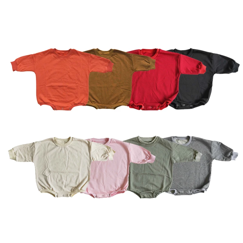 Spring Summer Fall Infant Toddler Solid Color Polyester Sublimation Bubble Long Sleeve Plain Baby Oversized Sweater Rompers