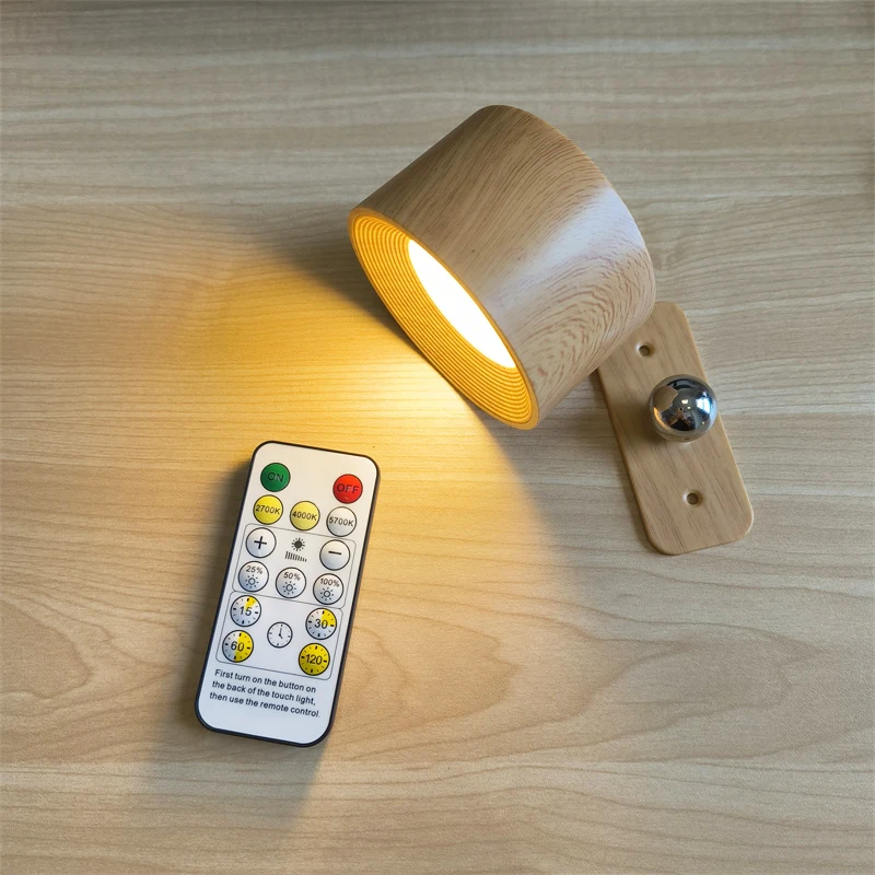 Rechargeable Battery Operated 3 Brightness Level Rotate Cordless Wall Light reading Bedside LED Wall Mounted Lamp