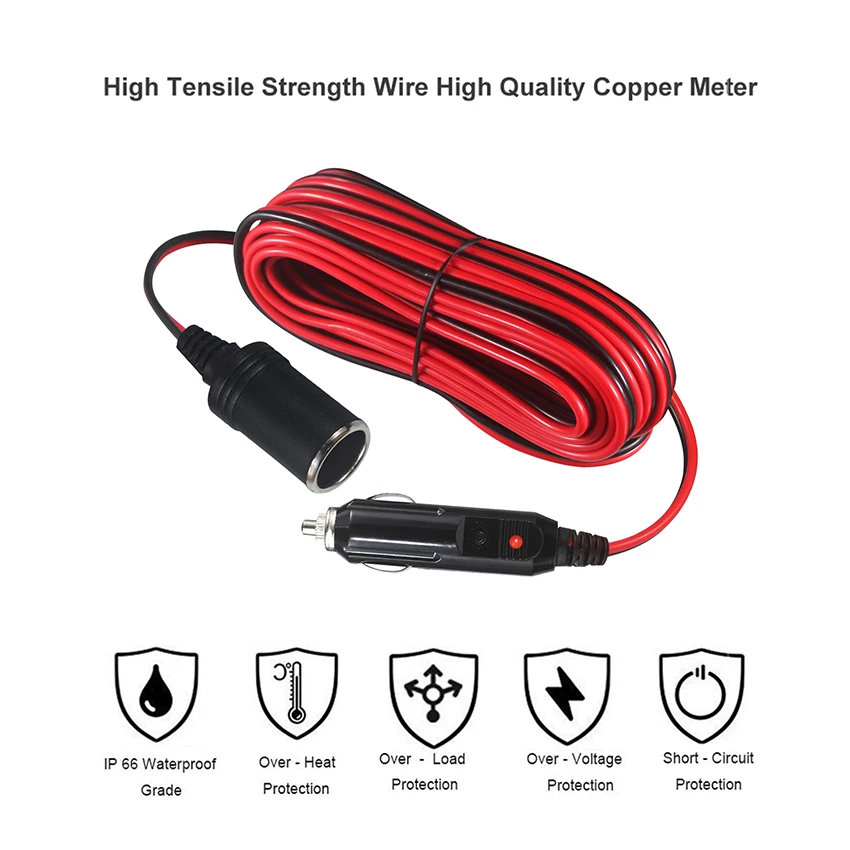 12v Car Motorcycle Custom Cigarette Fused Gps Male Cigarette Lighter Plug to Socket Cables
