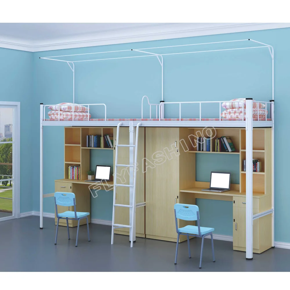 
Dormitory department bedroom steel student beds metal frame bunk bed with desk 