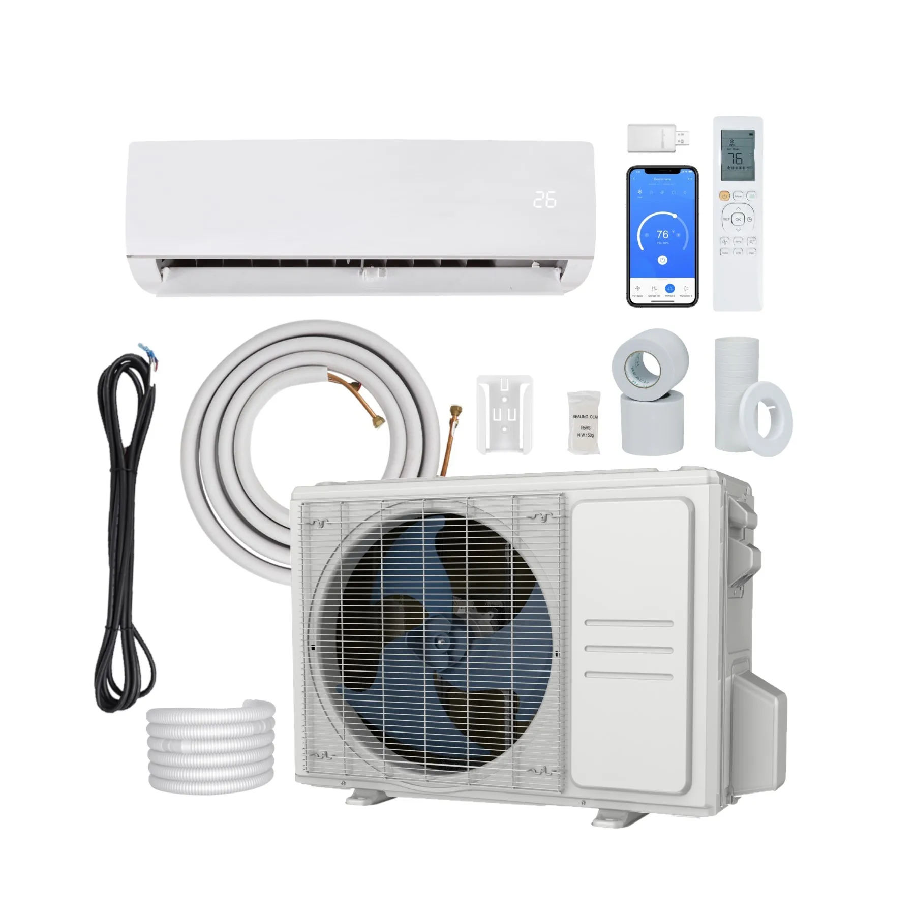 Тепловой насос от 9000 до 18000 Btu мини-инвертор для кондиционирования воздуха умный безканальный кондиционер Электрический источник постоянного тока 15 комнатный
