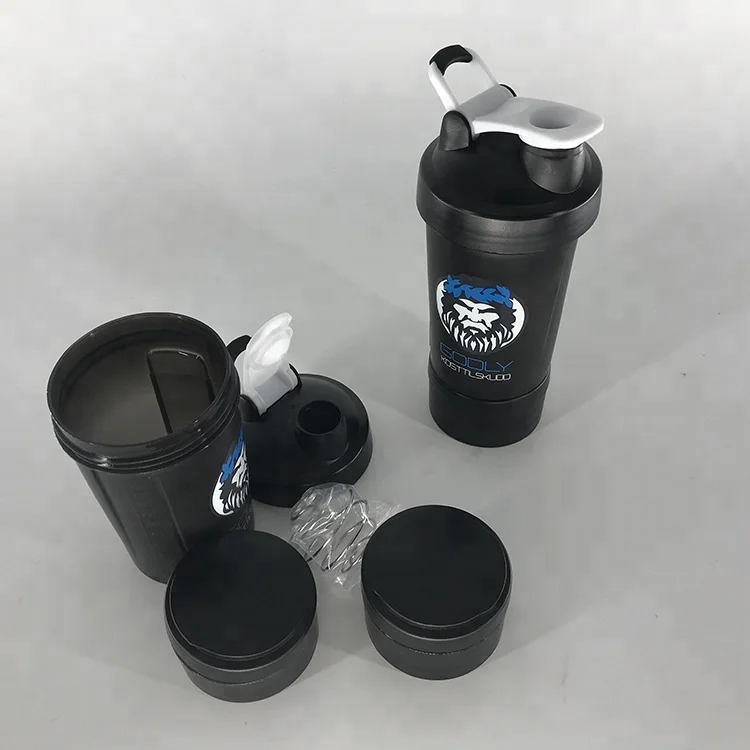 Custom Logo Fitness Protein Blender Drinking Eco-friendly PP Plastic Gym Water Shaker Bottle With Pill Box