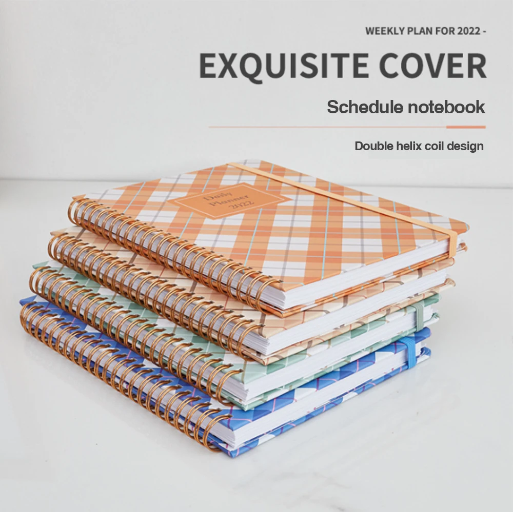 Custom Cover Pocket Design Elastic Rope Strap Student Schedule Notepad With Step Index Design Week Plan Calendar