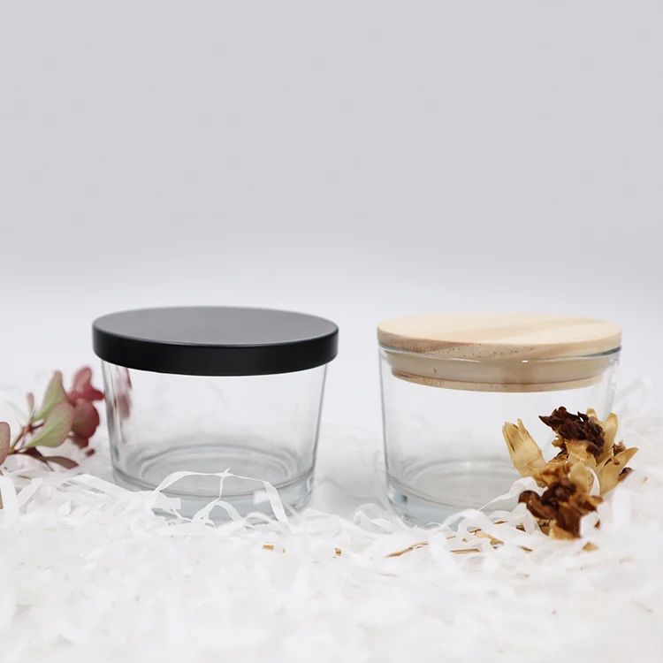  Hot Sale Wholesale Empty Candle Container With Lid Glass Jar Wood
