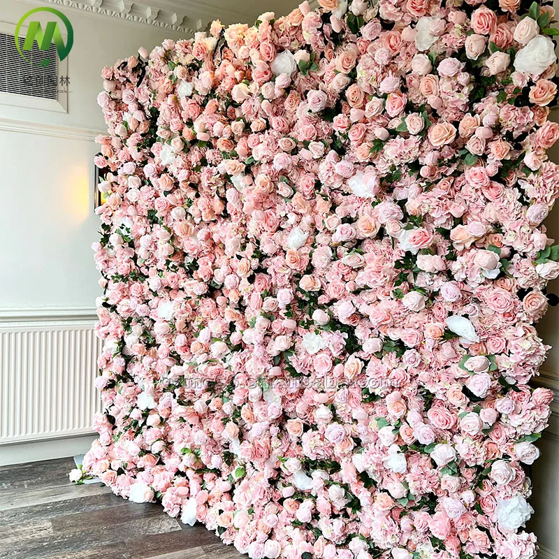 Customized Wedding 3D Effect Decorative Rose Flowers Panels Backdrop Silk Cloth Artificial Flowers Wall for Event