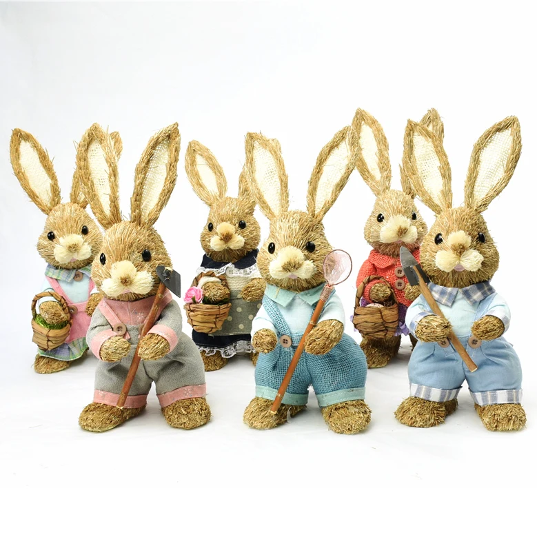 GY BSCI Easter Festival Bunny Decor Natural Rabbit Ornament Handmade Straw Rabbit Bike Decoration Factory