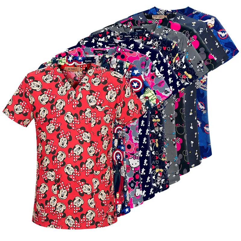 Хирургическая Униформа с мультяшным принтом, дышащие топы для аптеки, больницы, медсестры, салона красоты, стоматологии, Комбинезоны для врачей