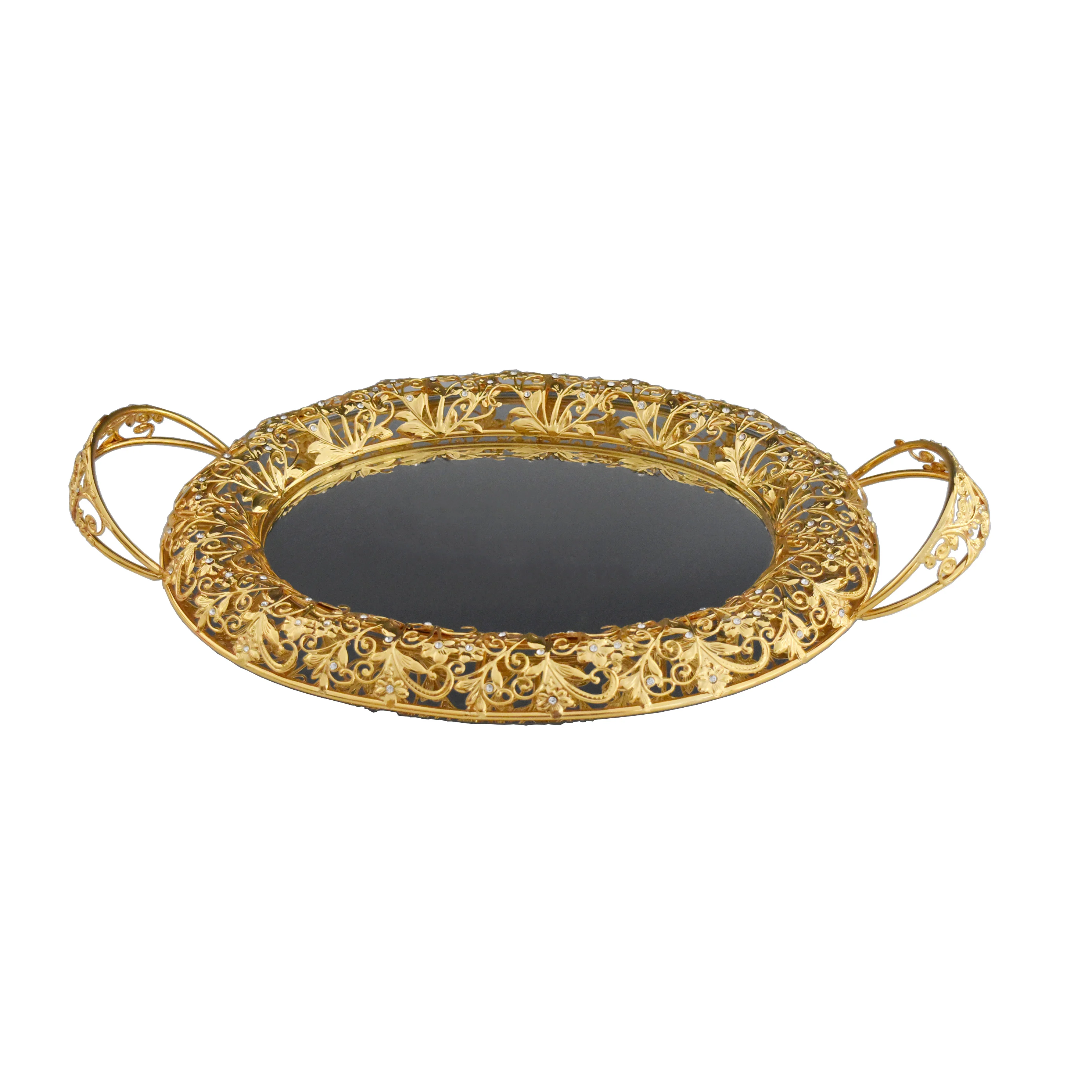 Factory wholesale Luxury mirror with European style flowers chocolate serving tray