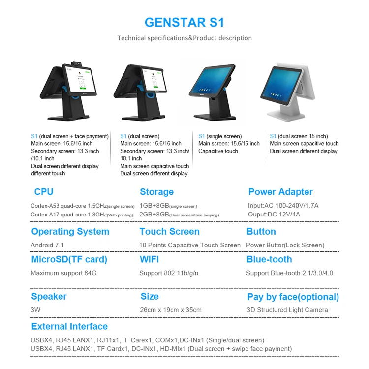 New  With Long Service Life Genstar Oem 15 Inch Touch Screen All In One Pos Dual Screen Windows Pos Machine