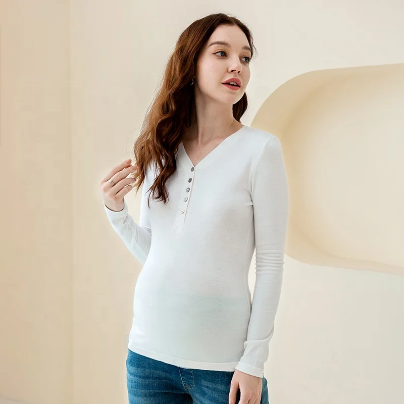 New Arrivals Sexy V Neck Long Sleeve Maternity Stretch Breastfeeding Blouse