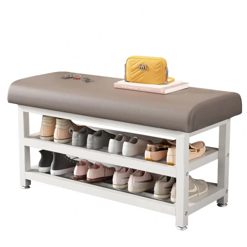 wooden sitting Storage Bench with basket Drawers & Seat Cushion for Shoe Cabinet