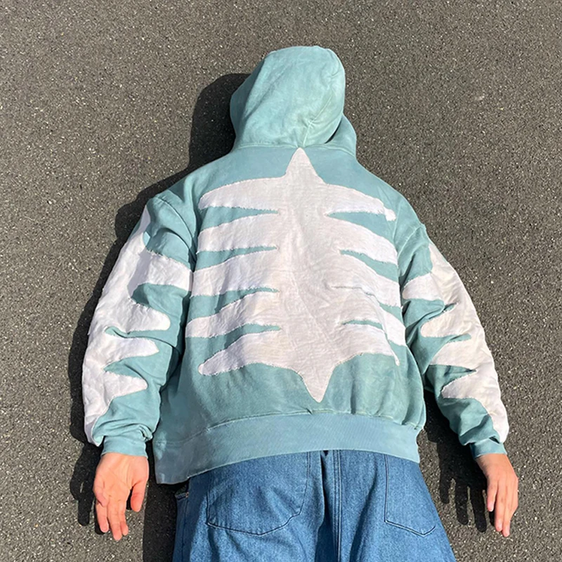 OEM Custom thick french terry cotton pullover casual men crop cut and sew nija turtleneck designer patches oversized hoodie