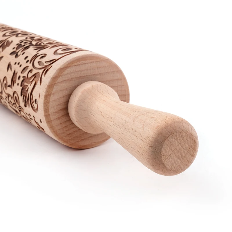 New Product Ideas Patterned Embossing Beech Wood Cookies Rolling Pin Wooden with Popular Price