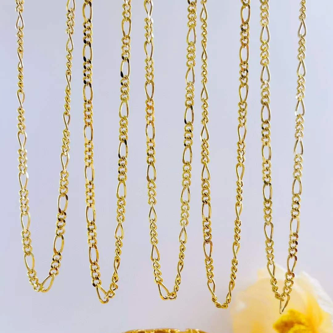 AU750 Real Gold Jewelry Wholesale 18K Solid Gold Italy Chain Necklace Handmade Figaro Link Chain No plating Variety of Size