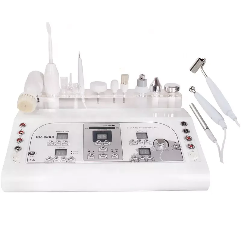Factory 8 in 1 Vacuum Galvanic Microdermabrasion Portable Ultrasonic Massage Facial Cleansing Spray Beauty Machine
