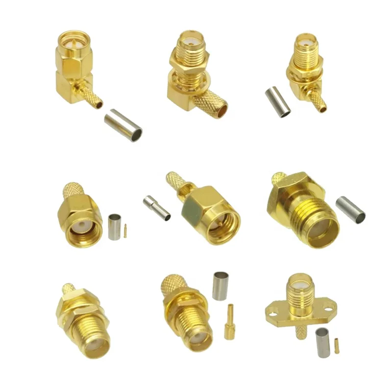  Позолоченный коннектор Coppe RP SMA Female Jack PCB Male Plug прямой прямоугольный обжимной соединитель Rf быстрый коаксиальный Rp- Sma золотое покрытие гнездо штекер правый угол разъем Быстрый