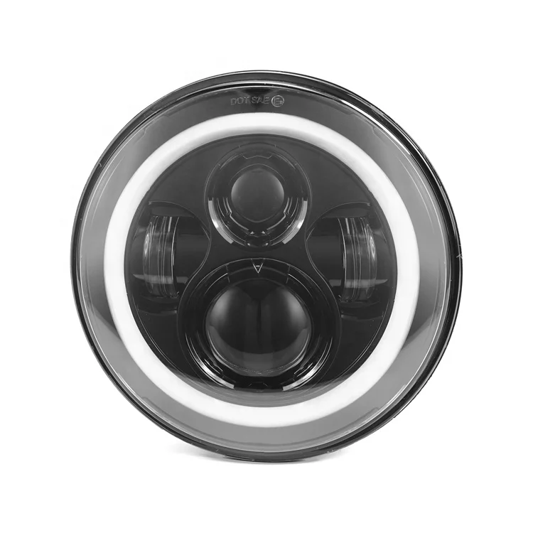 Chrome Black 7 Inch Round LED Headlight with Halo Ring Amber Turn Signal High Low Beam for VW Beetle Classic Land Rover Toyota