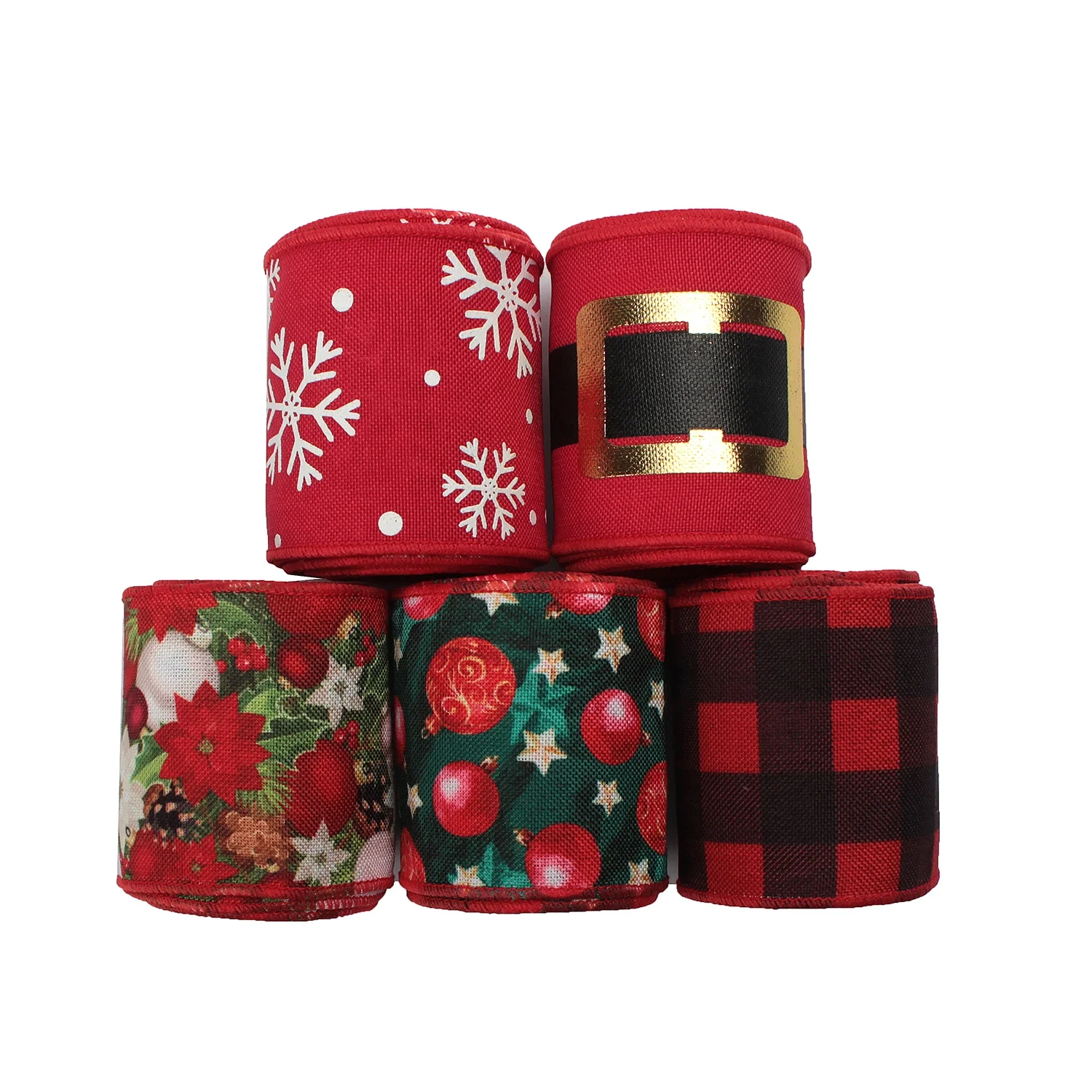 
Huihuang Factory Wholesale Price Custom Holiday Christmas Decoration Wired Edge Ribbon Wreath Ribbon 63mm 