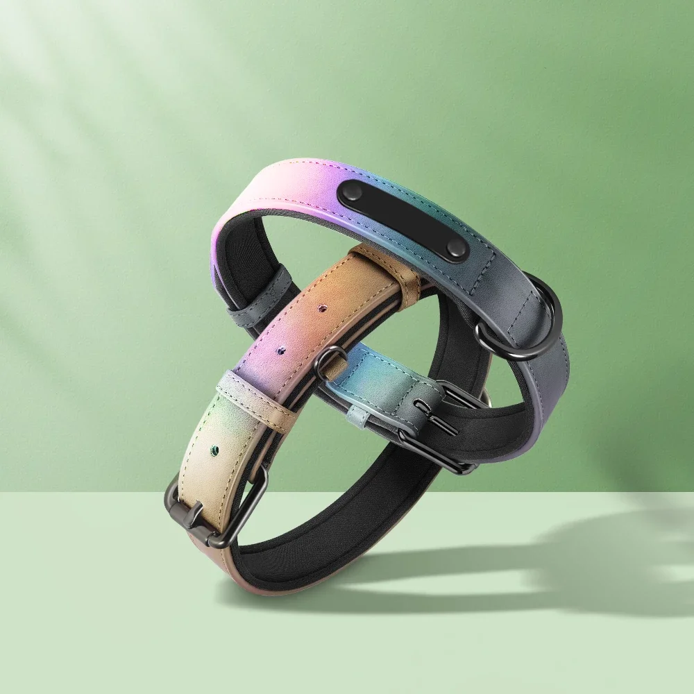 adjustable dog harness set  luxury padded reflective dog collars frosted pu microfiber leather dog collar and leash set