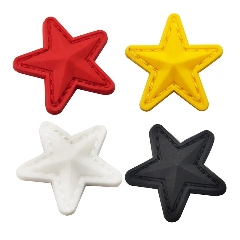 Customized Soft 3d Pvc Label Promotional Gift Cartoon Stars Adhesive Rubber Tag Clothing Hat Badges Silicone Patches