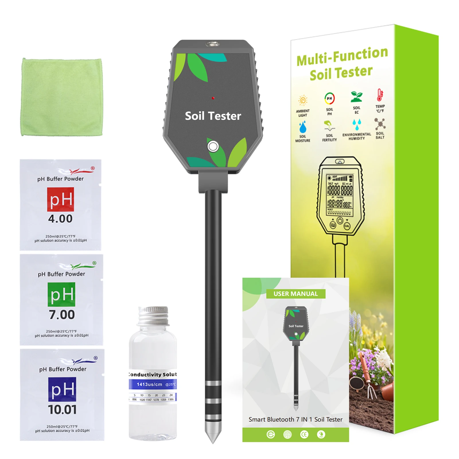 New Smart Bluetooth 8 in1 Soil EC&Salt&Fertility Multi-function Soil pH Meter with High Precision Probe for Yard Farmland Garden