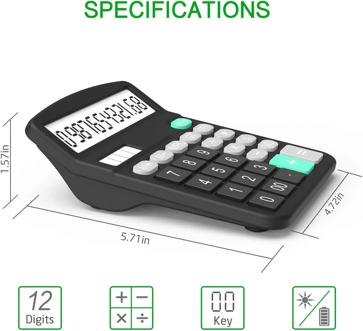 Standard Functional Desktop Calculators Solar and AA Battery Dual Power Electronic Office Calculators with 12-Digit Display