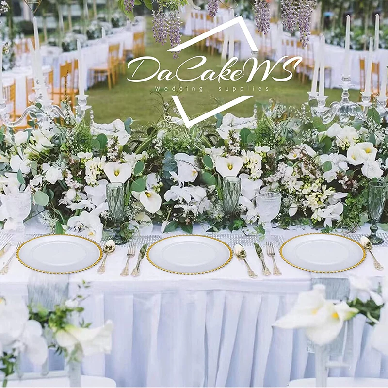 Factory Clssmic  plastic melamine plate clear beading rimmed charger plates wedding for restaurant tableware