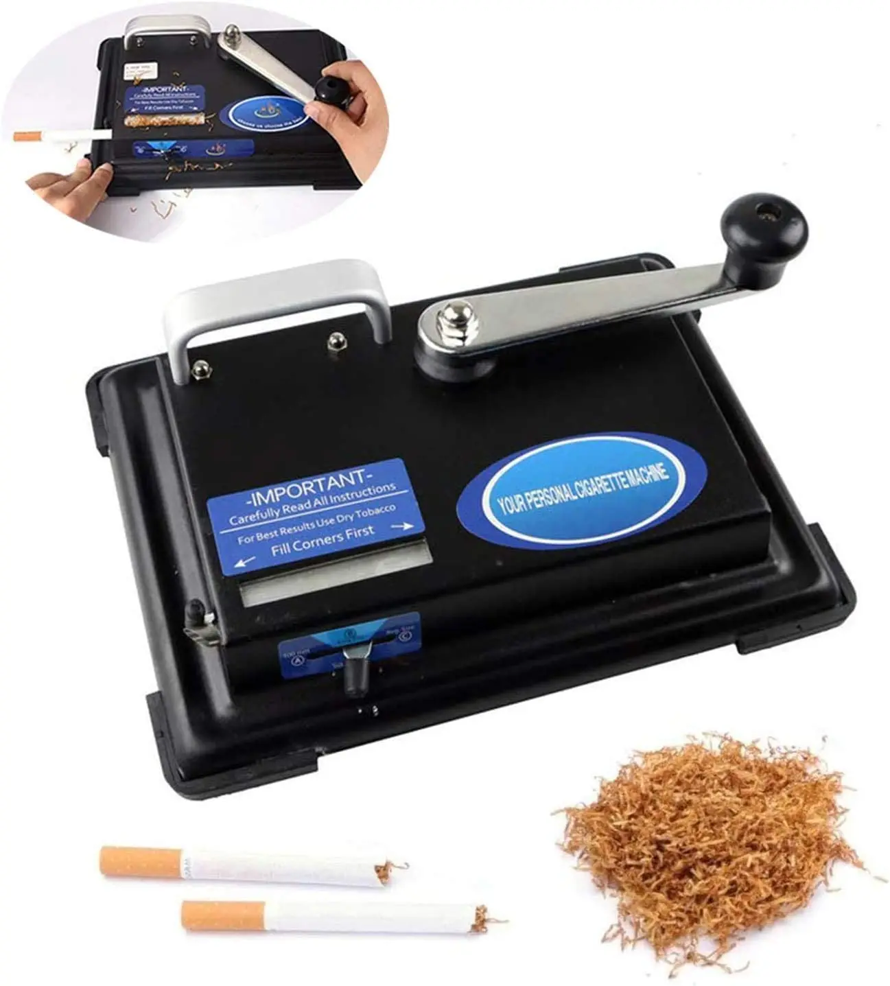 , Tobacco Hand Operation Injector Maker Roll Your Own Cigarettes Machine, 100mm, Regular Tubes, King Size (Black)