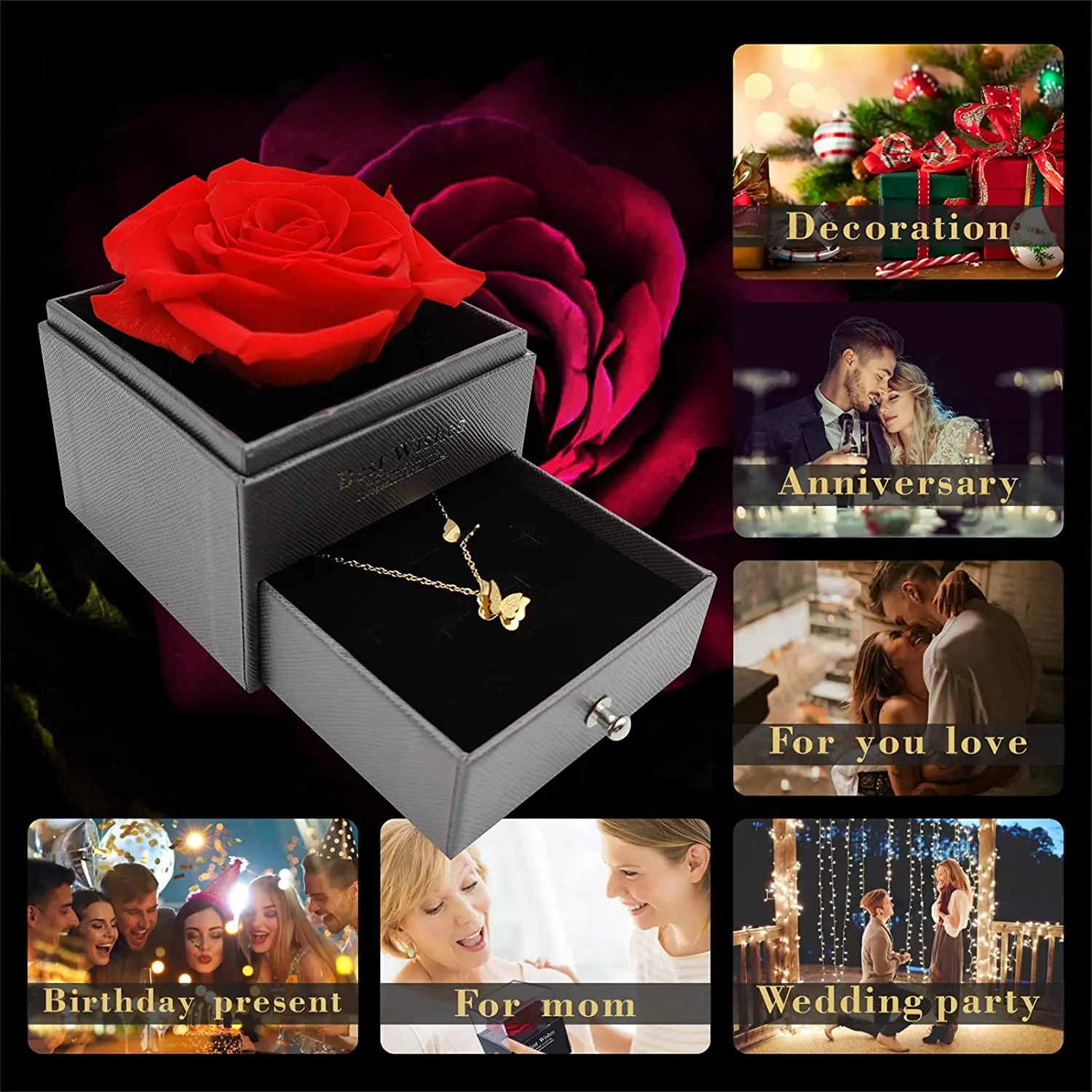 Flower Jewelry Gift Box Jewelry Custom Logo Gold Rose Magnetic Jewellery Red Rose Jewellery Gift Box