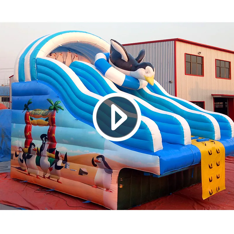 Factory Price Ocean World Themed Penguin Inflatable Water Slide Double Lane With Cover Pool For Summer Holiday