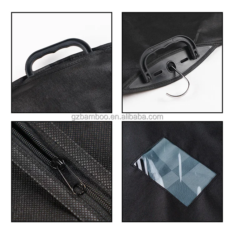 Customized Logo Non Woven Black Personalized Gusset Garment Suit Bag with Zip-lock Dust-proof Clothing Cover Dust Cover Bag